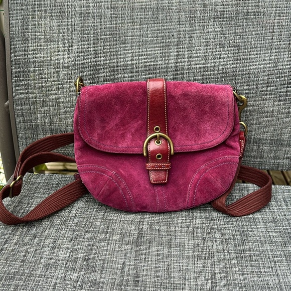 Coach Handbags - Coach Crossbody Handbag Soho Suede Plum Purple Flap Faux Buckle Adjustable strap